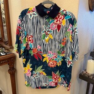 Vintage JAMS WORLD Men Floral Striped Men's Polo Short Sleeve Shirt Size Medium